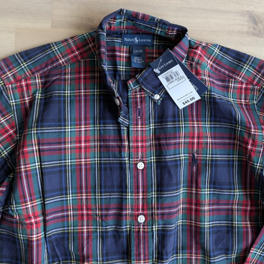 Ralph Lauren Plaid Dress Shirt NEW w/‎ Tags Size Large 16/18